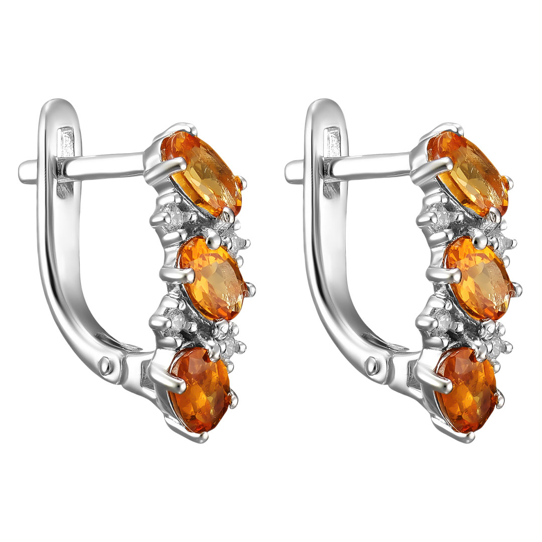 Серебряные серьги 925 пробы; вставки 6 Спессартин 1,61 ct; 8 Куб. Цирконий бесцв.;