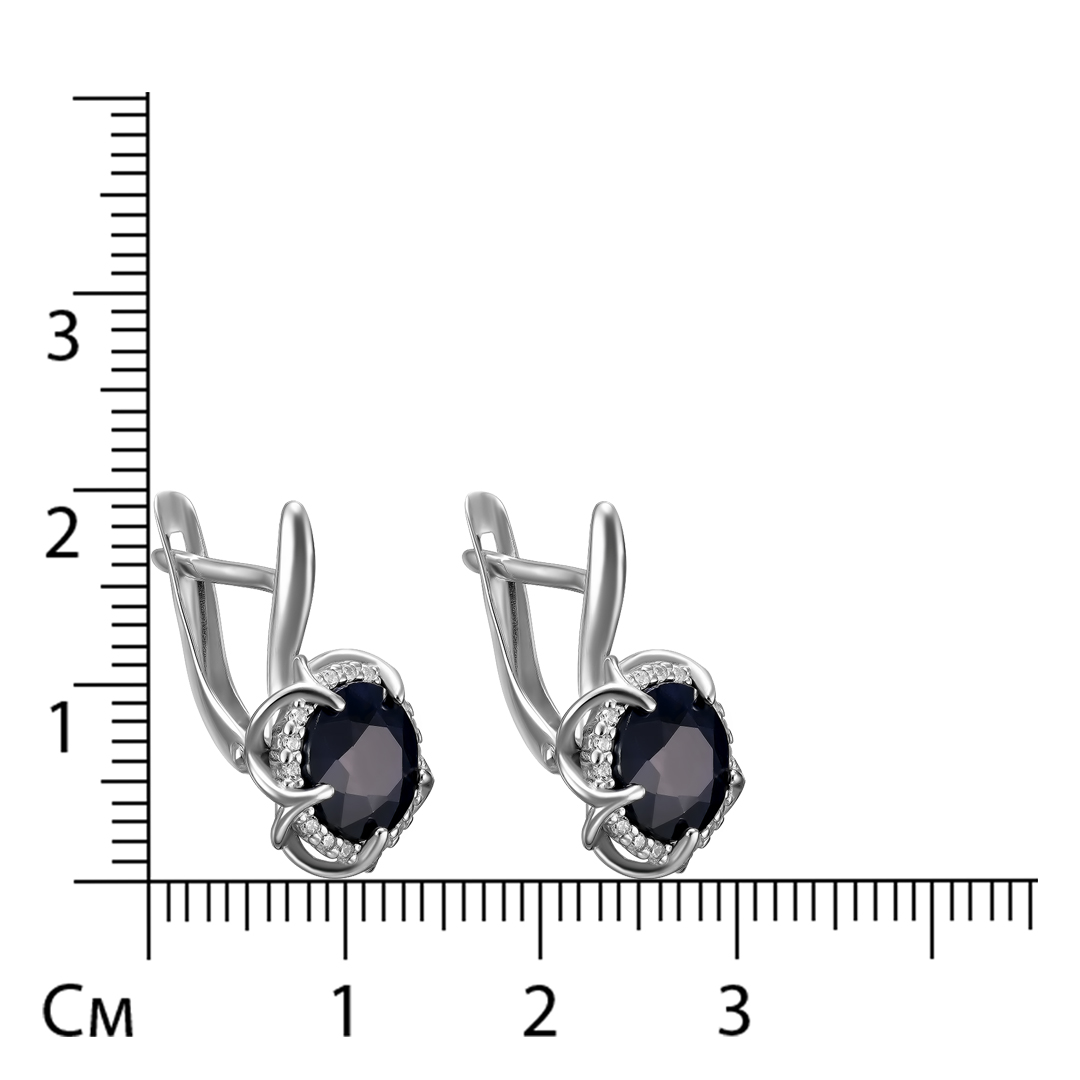 Серебряные серьги 925 пробы; вставки 2 Сапфир 4,8 U/2; 30 Фианит бесцв.;