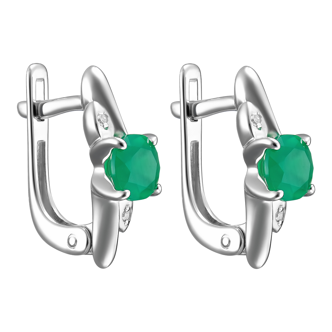 Серебряные серьги 925 пробы; вставки 4 Бр.Кр-17 0,017 2/3A; 2 Агат зеленый;