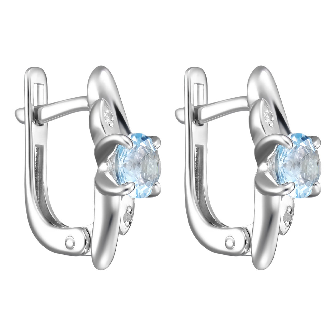 Серебряные серьги 925 пробы; вставки 4 Бр.Кр-17 0,017 2/3A; 2 Топаз Sky Bluе;