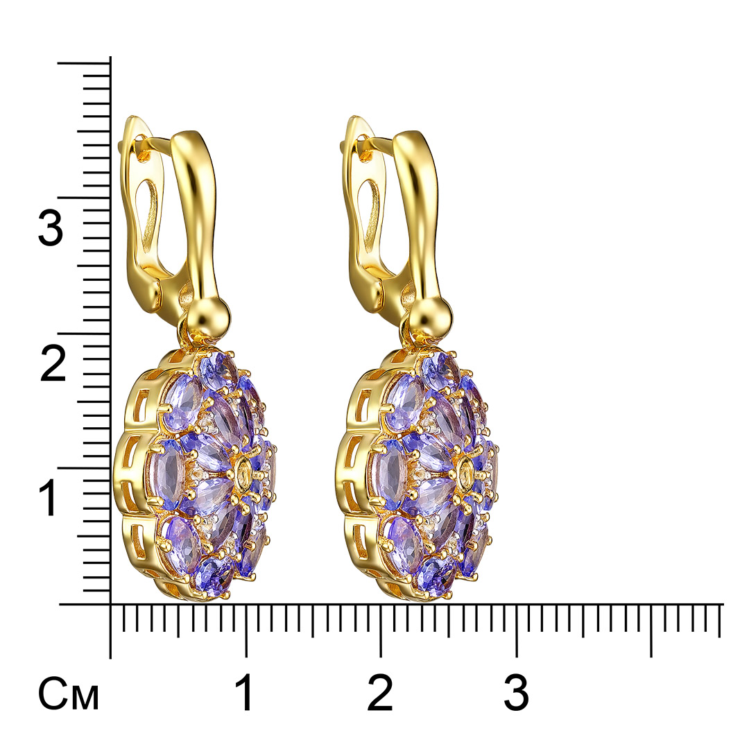 Серебряные серьги 925 пробы; вставки 32 Танзанит 6,08 ct.; 18 Топаз белый 0,17 ct.;