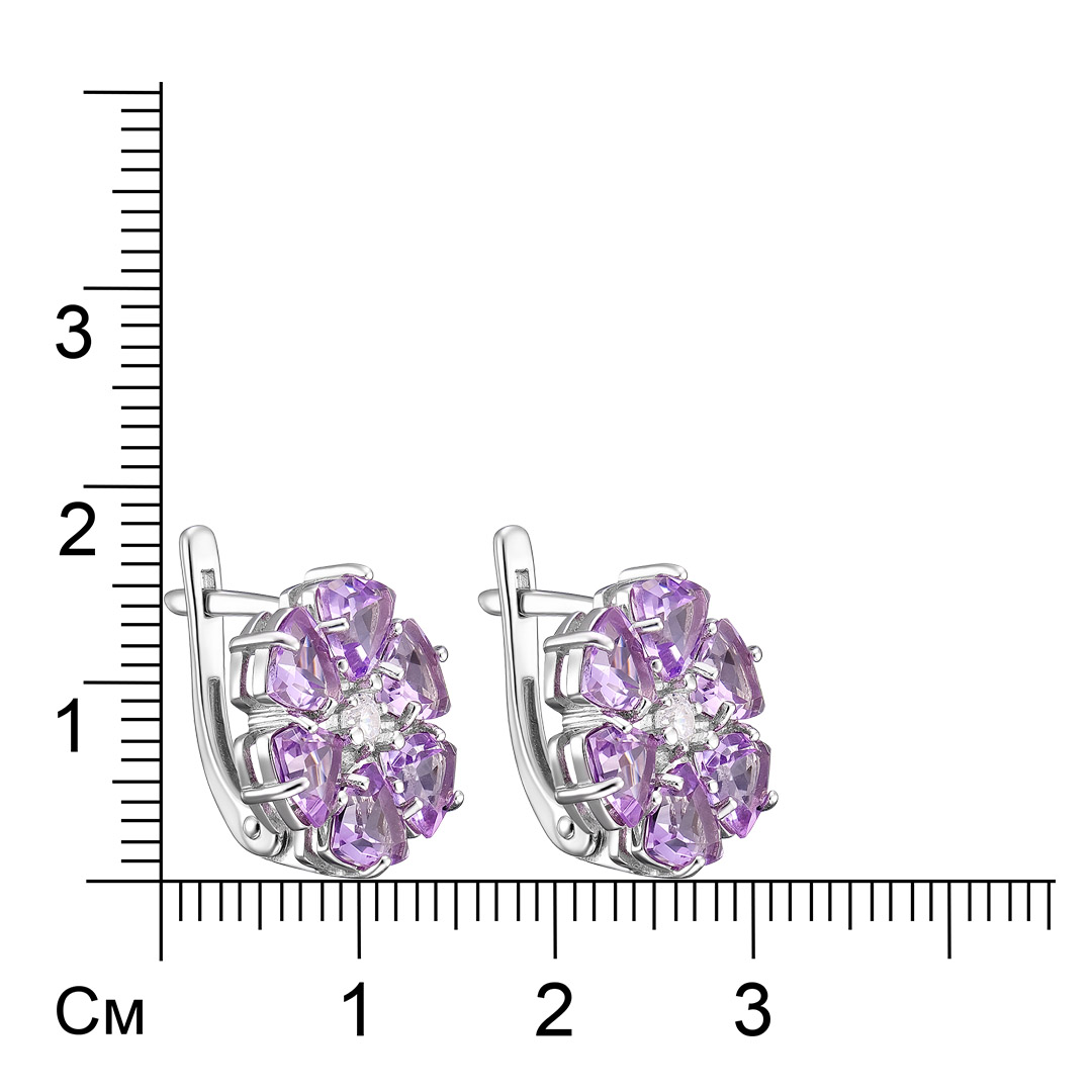 Серебряные серьги 925 пробы; вставки 12 Аметист; 2 Фианит бесцв.;