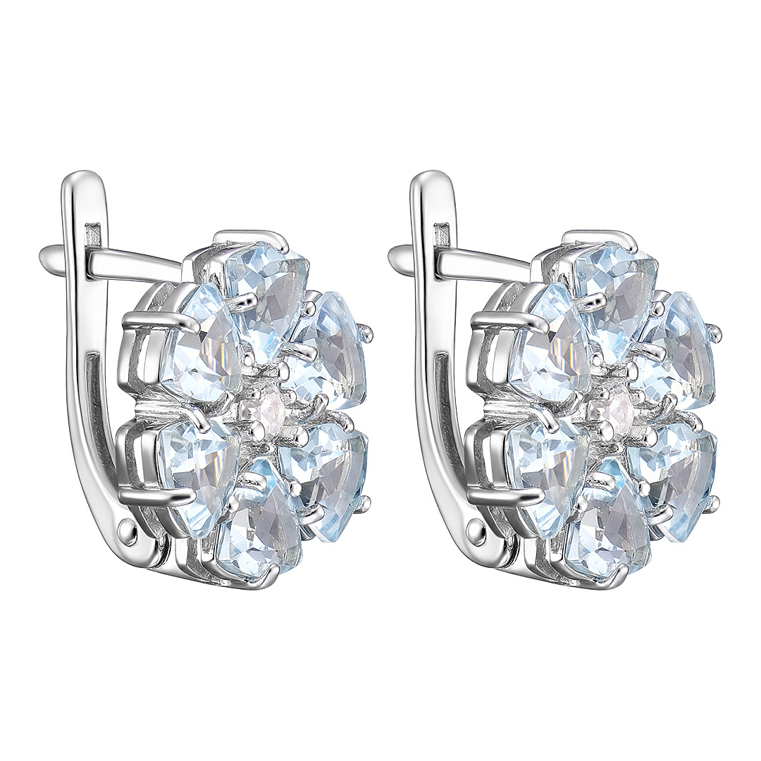 Серебряные серьги 925 пробы; вставки 12 Топаз; 2 Фианит бесцв.;