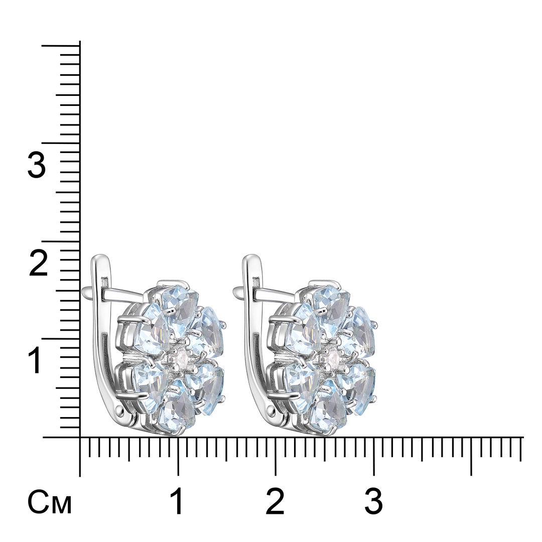 Серебряные серьги 925 пробы; вставки 12 Топаз; 2 Фианит бесцв.;