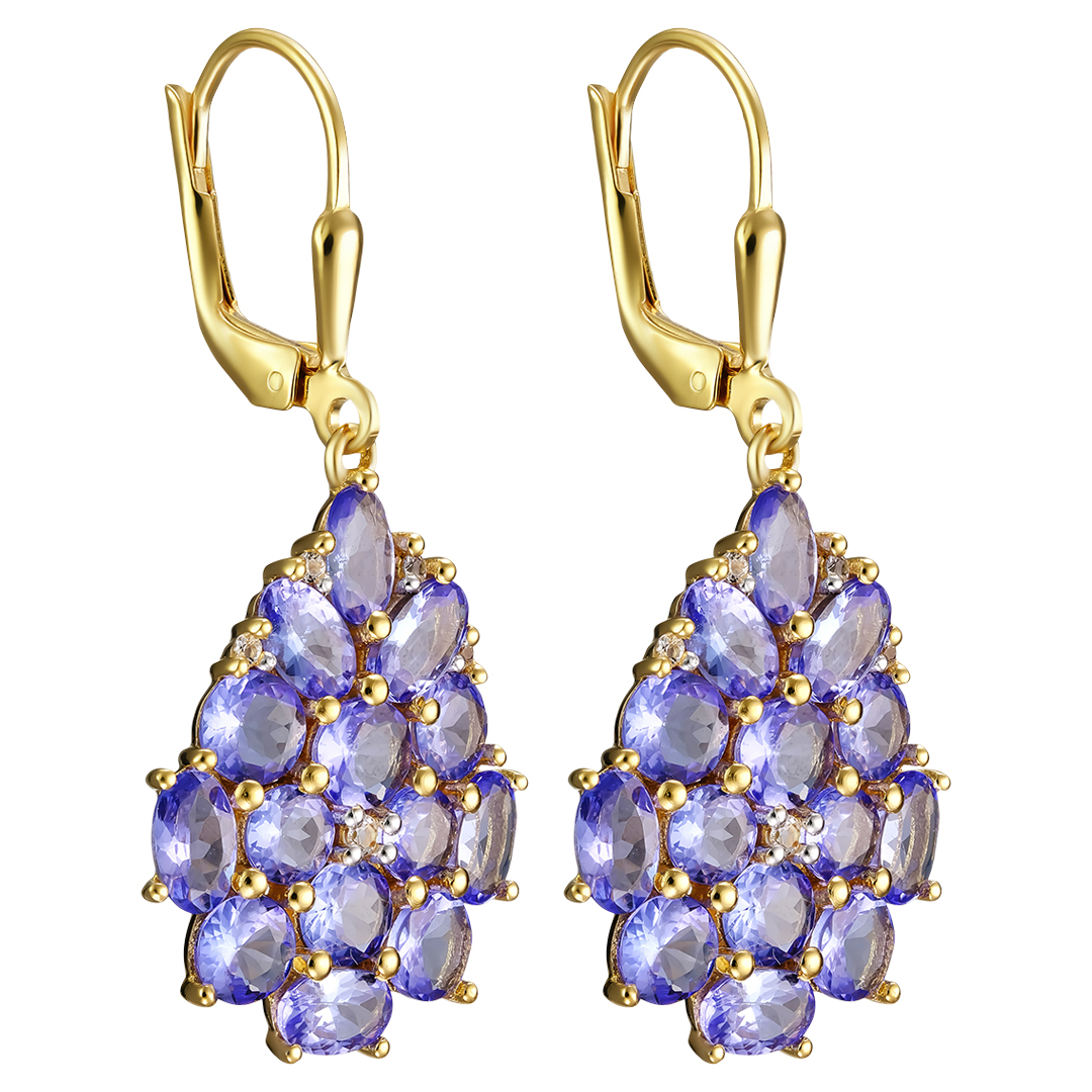 Серебряные серьги 925 пробы; вставки 28 Танзанит 6,31 ct; 10 Топаз белый 0,11 ct;