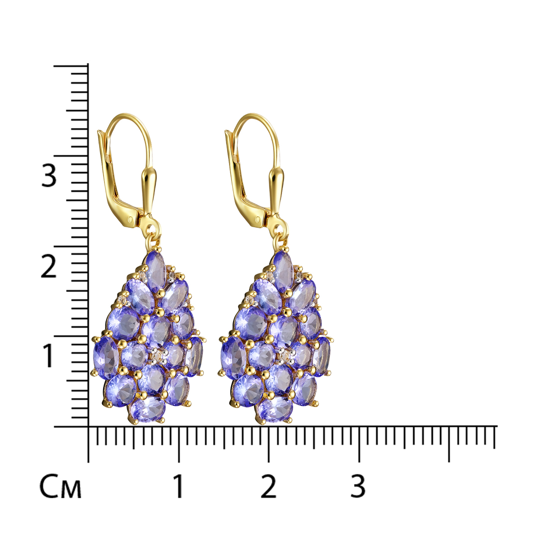 Серебряные серьги 925 пробы; вставки 28 Танзанит 6,31 ct; 10 Топаз белый 0,11 ct;