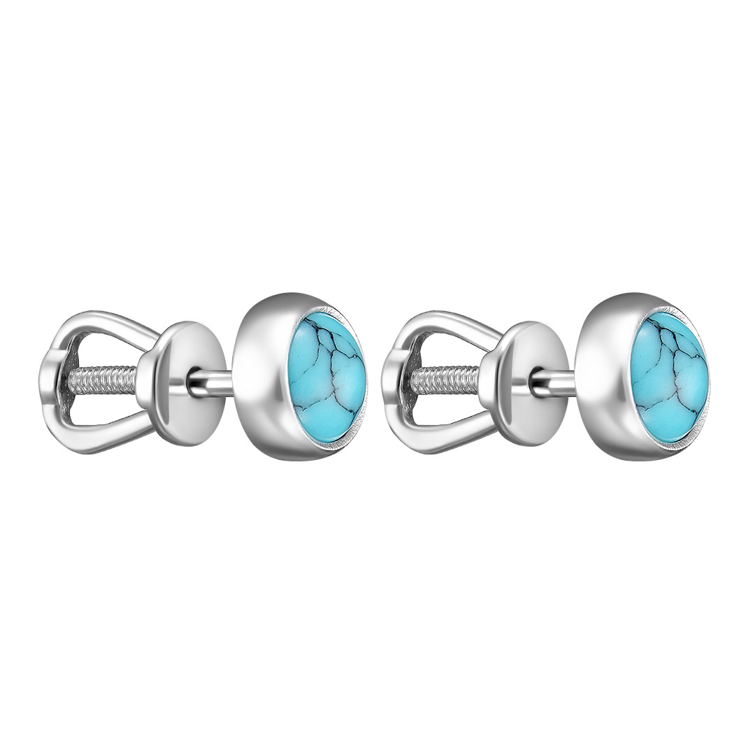 Серебряные серьги-пусеты 925 пробы; вставки 2 Бирюза иск.;