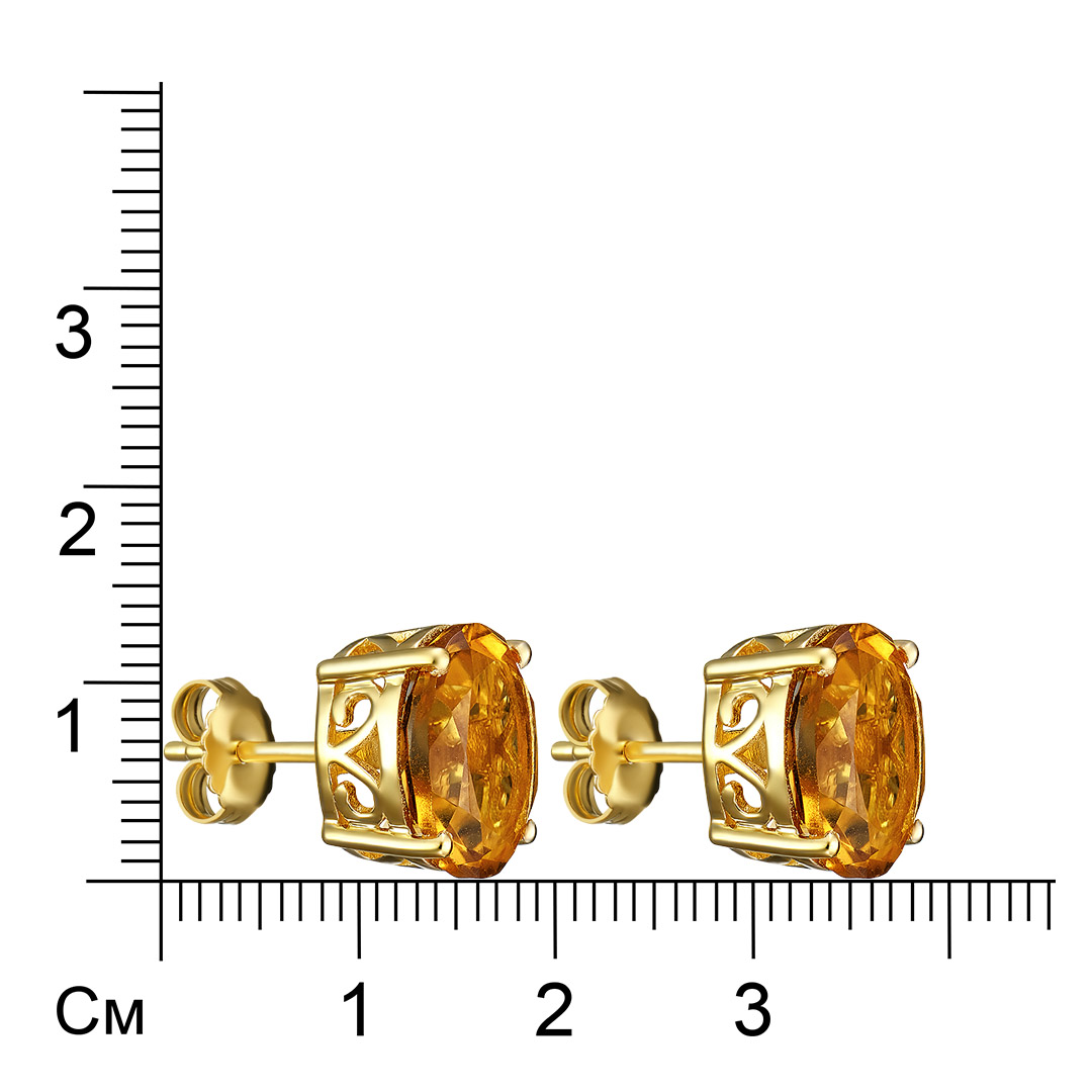 Серебряные серьги-пусеты 925 пробы; вставки 2 Кварц желтый 8,11 ct;