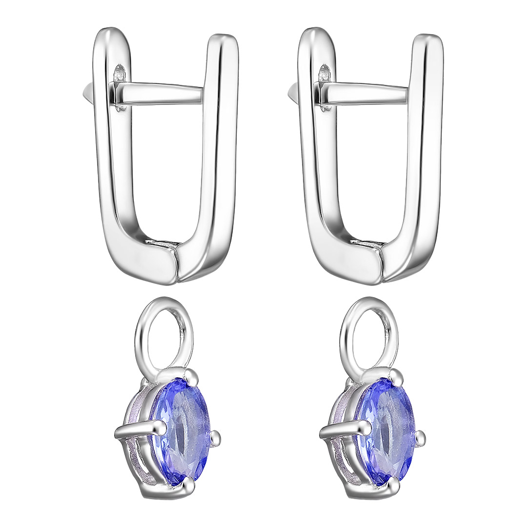 Серебряные серьги-трансформер 925 пробы; вставки 2 Танзанит 0,86 ct;