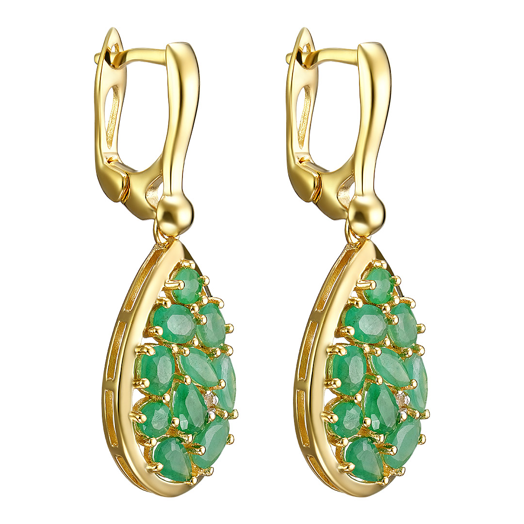 Серебряные серьги 925 пробы; вставки 4Изумр(F)0,32ct 4/Г3; 6Изумр(F)0,78ct 4/Г3; 4Изумр(F)0,4ct 4/Г3