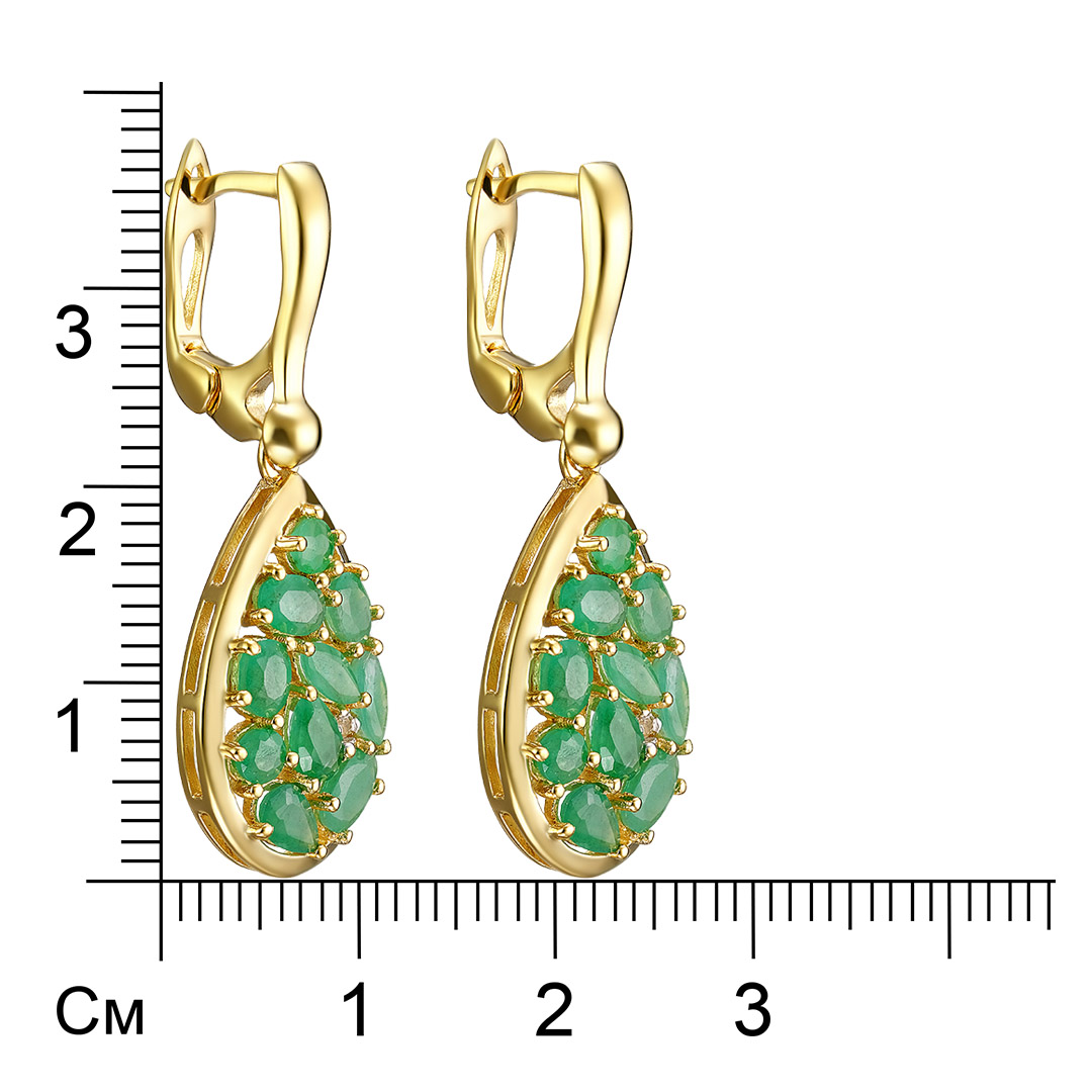 Серебряные серьги 925 пробы; вставки 4Изумр(F)0,32ct 4/Г3; 6Изумр(F)0,78ct 4/Г3; 4Изумр(F)0,4ct 4/Г3