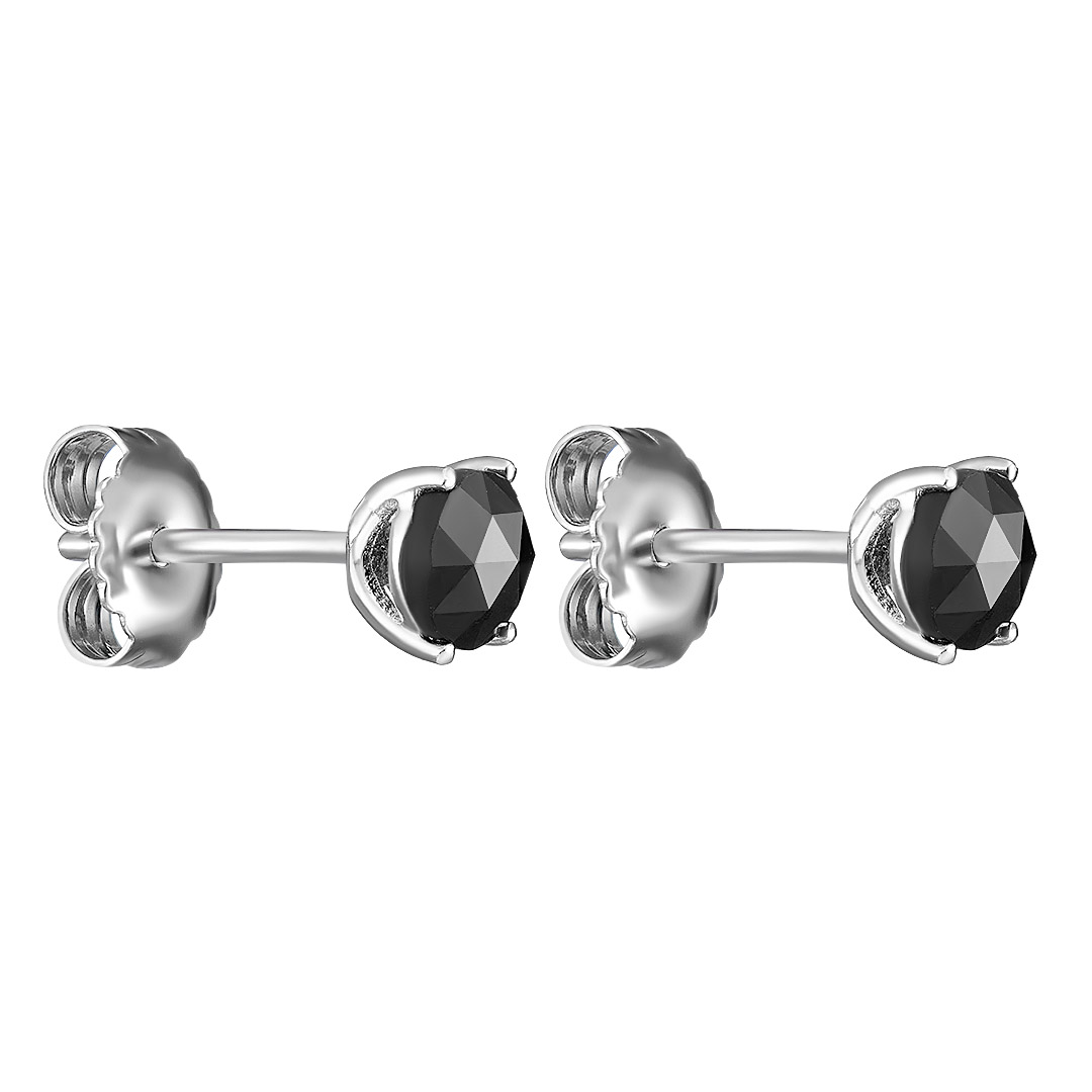 Серебряные серьги-пусеты 925 пробы; вставки 2 Бриллиант черный 7/9 1 ct;