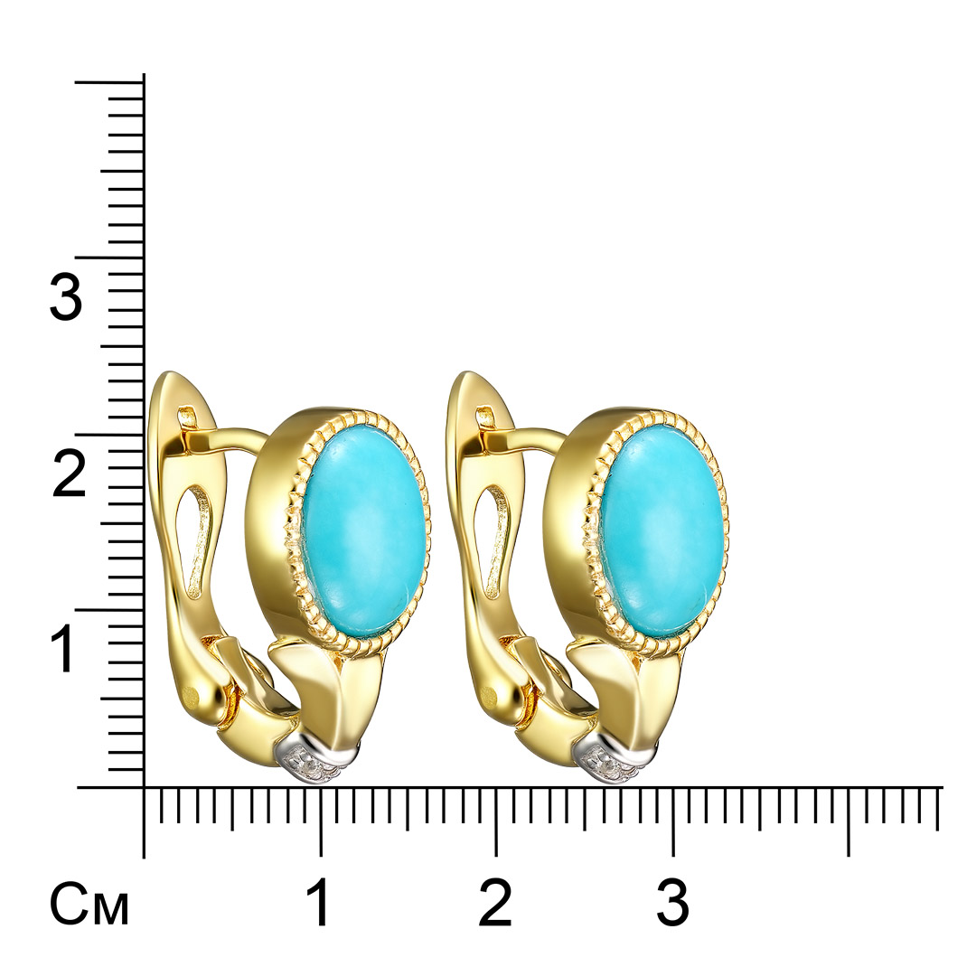 Серебряные серьги 925 пробы; вставки 2 Бирюза 6,54 ct; 6 Топаз белый 0,06 ct;