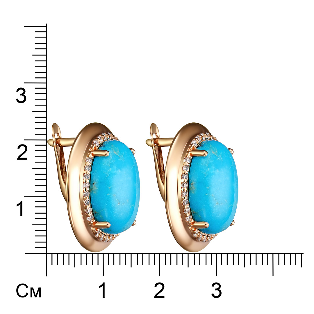Серебряные серьги 925 пробы; вставки 2 Бирюза; 56 Фианит бесцв.;