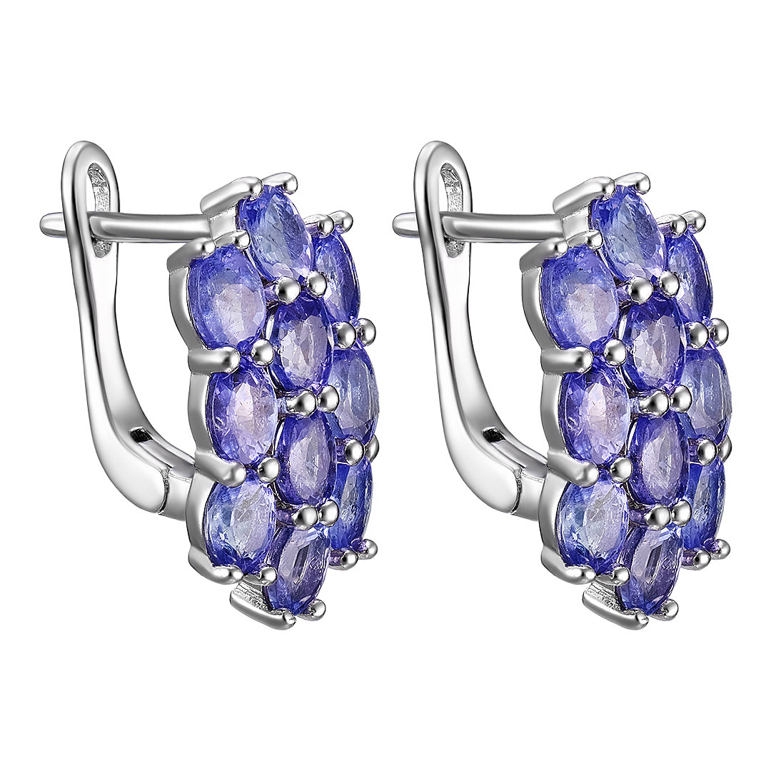 Серебряные серьги 925 пробы; вставки 20 Танзанит 3,67 Ct;