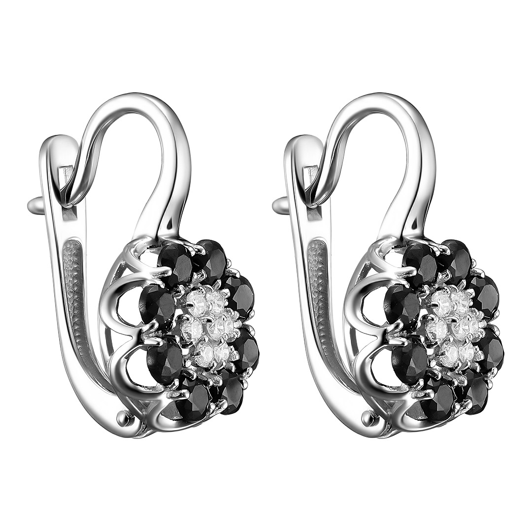Платиновые серьги 950 пробы; вставки 14 Бр.Кр-57 3/6А 0,162; 16 Сапфир нат.(H) 3/3 1,630