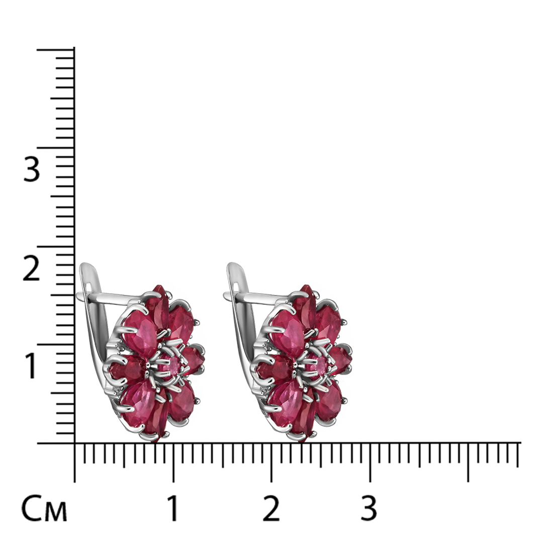 Серебряные серьги 925 пробы; вставки 16 Фианит бесцв.; 2 Рубин 0,31 F/2; 8 Рубин 3,02 F/2; 8 Рубин 5