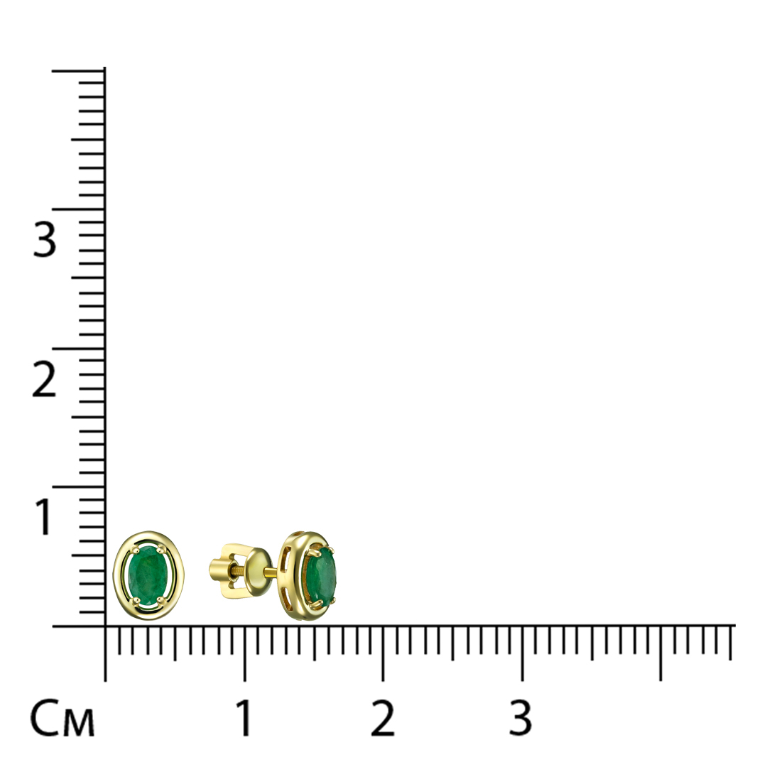 Серьги-пусеты из желтого золота с изумрудами