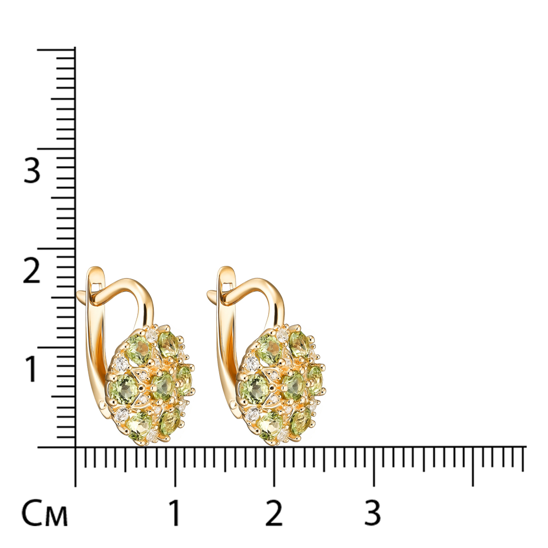 Серебряные серьги 925 пробы; вставки 24 Фианит бесцв.; 14 Хризолит;