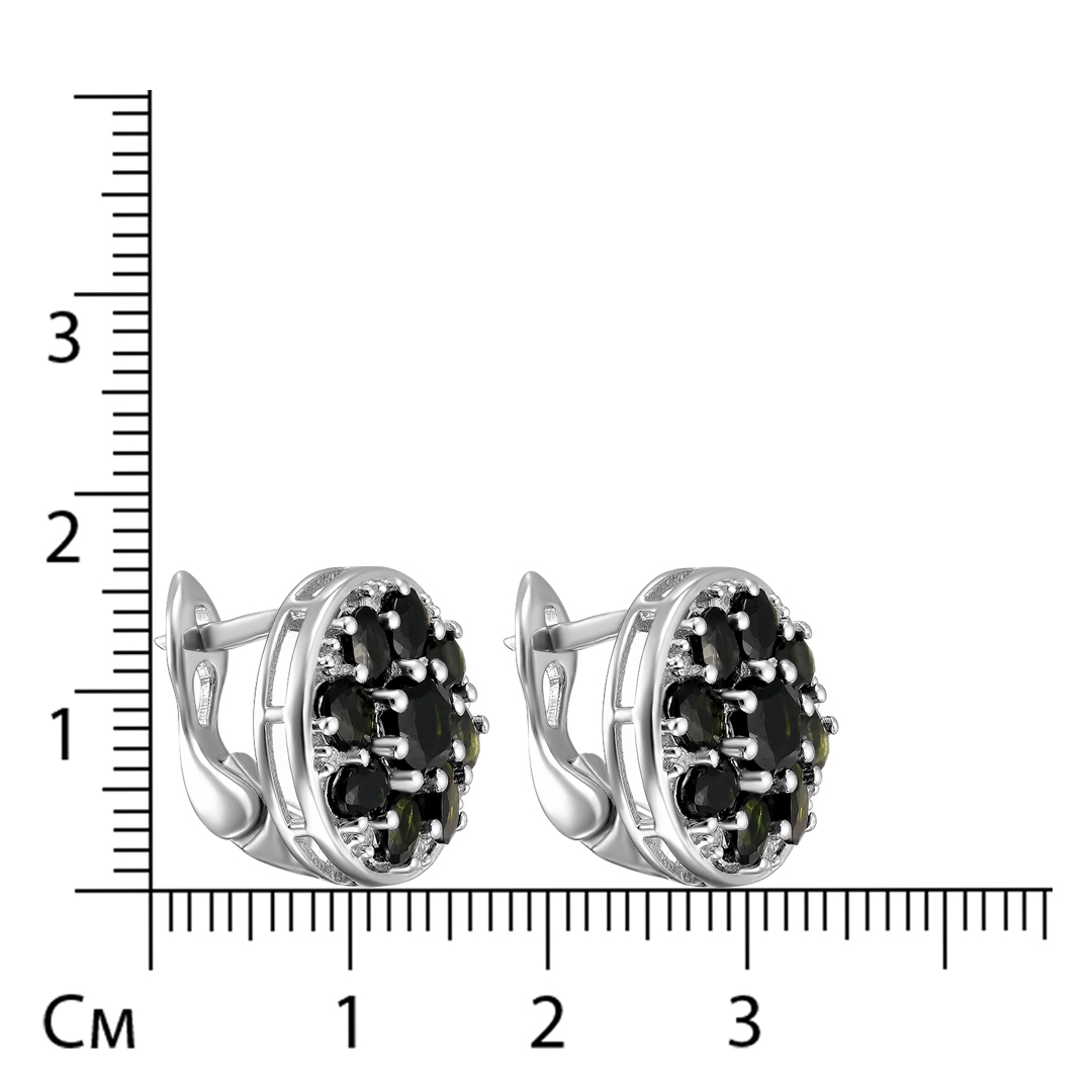 Серебряные серьги 925 пробы; вставки 18 Турмалин зеленый 3,81 ct; 16 Топаз белый 0,16 ct;