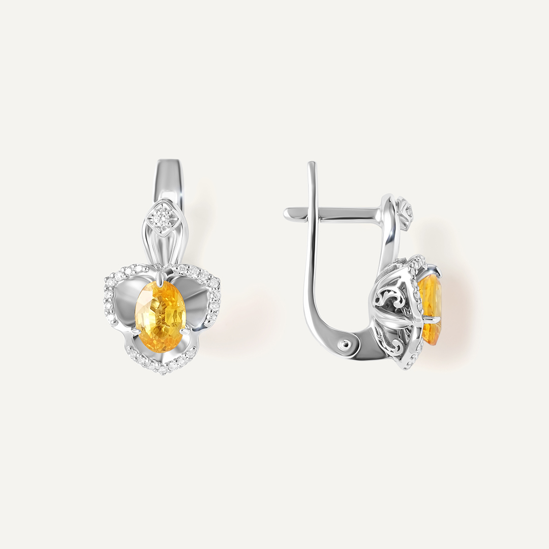 Серьги из белого золота с желтыми сапфирами