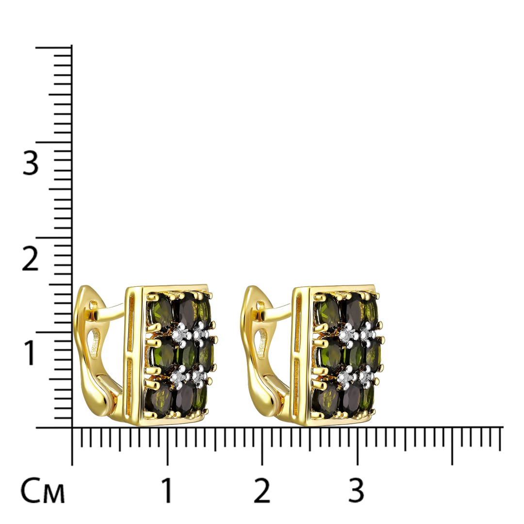 Серебряные серьги 925 пробы; вставки 18 Турмалин зеленый 3,18 ct; 8 Топаз белый 0,12 ct;