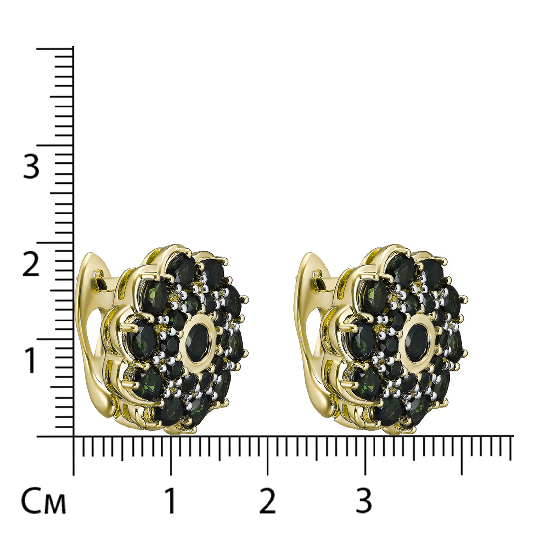 Серебряные серьги 925 пробы; вставки 42 Турмалин зеленый 4,96 ct; 20 Топаз белый 0,10 ct;