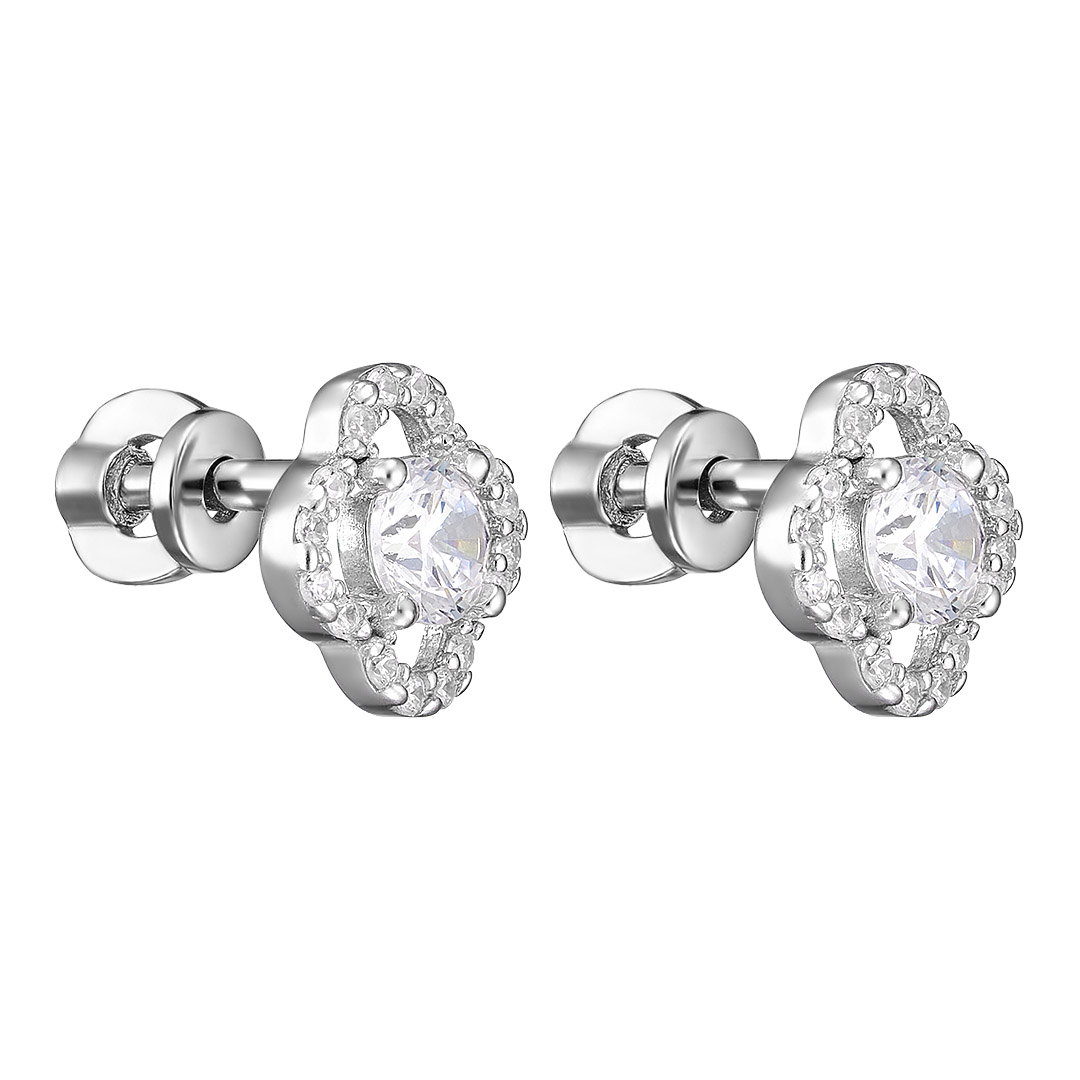 Серебряные серьги-пусеты 925 пробы; вставки 34 Фианит бесцв.;