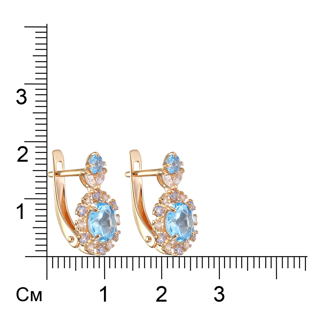 Серебряные серьги 925 пробы; вставки 4 Топаз Швейцарский; 4 Фианит SWAROVSKI бесцв.; 12 Фианит голуб