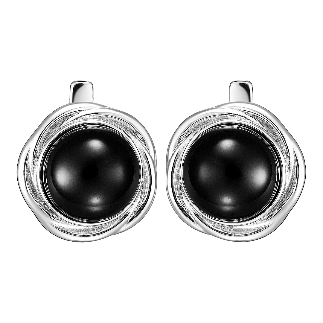 Серебряные серьги 925 пробы; вставки 2 Агат черный;
