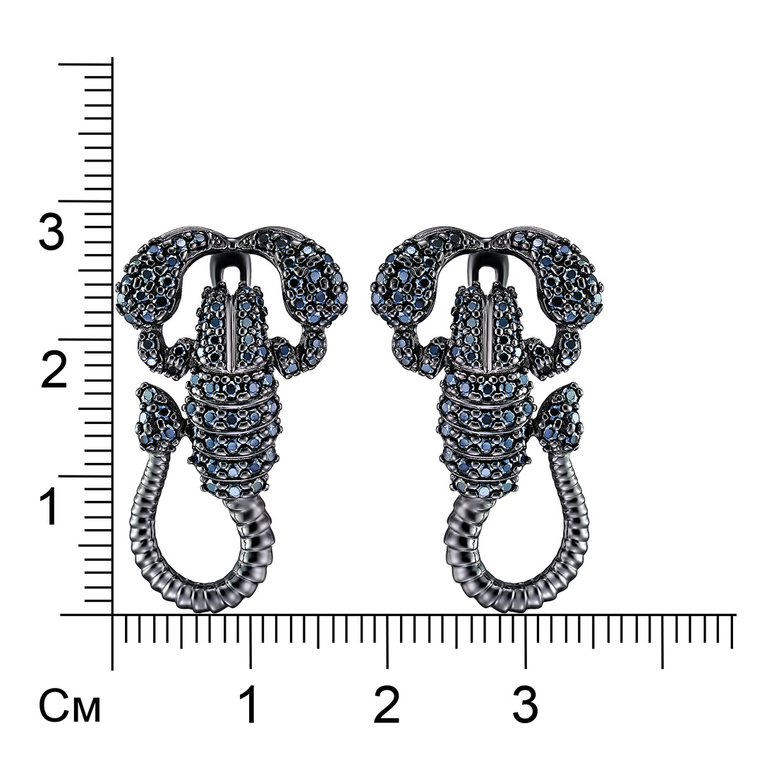 Серебряные серьги 925 пробы; родий черный; вставки 160 Шпинель черная;
