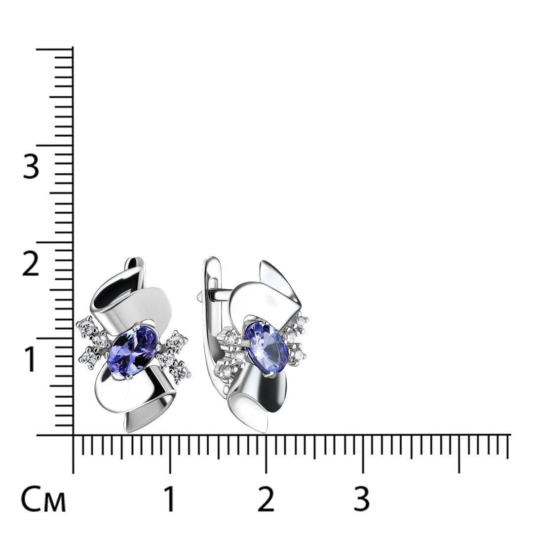Серебряные серьги 925 пробы; вставки 2 Танзанит; 12 Фианит бесцв.;