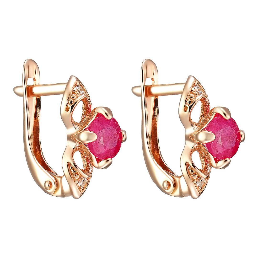 Серебряные серьги 925 пробы; вставки 2 Рубин F/2 1,566; 4 Фианит бесцв.;