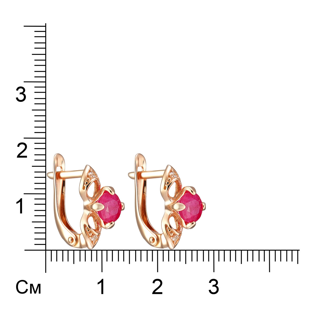 Серебряные серьги 925 пробы; вставки 2 Рубин F/2 1,566; 4 Фианит бесцв.;