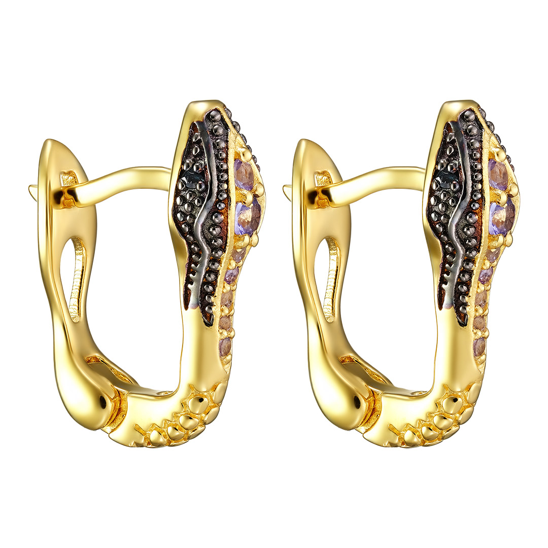 Серебряные серьги 925 пробы; родий черн.; "Змеи"; вставки 4 Бр.Кр-57 0,05ct 5/6; 14 Танзанит 0,41ct;