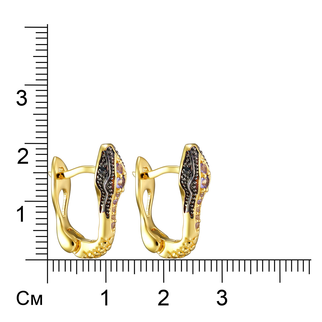 Серебряные серьги 925 пробы; родий черн.; "Змеи"; вставки 4 Бр.Кр-57 0,05ct 5/6; 14 Танзанит 0,41ct;