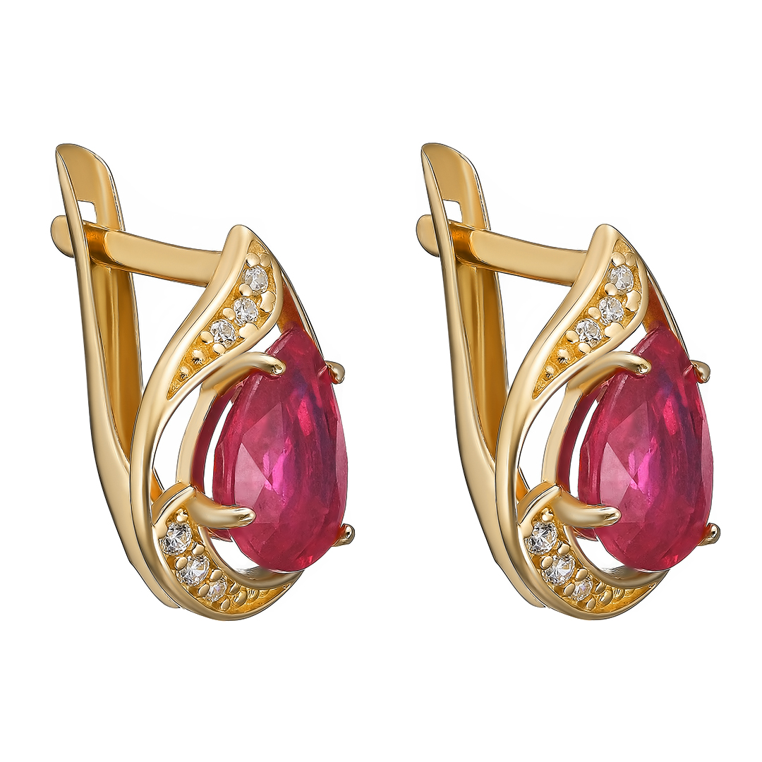 Серебряные серьги 925 пробы; вставки 18 Фианит бесцв.; 2 Рубин 3,46 F/2