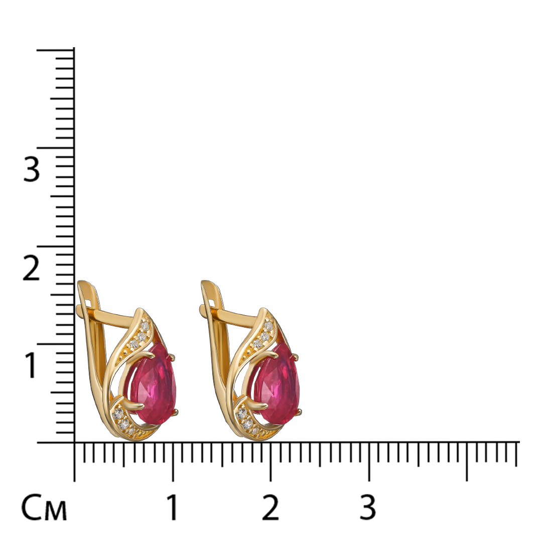 Серебряные серьги 925 пробы; вставки 18 Фианит бесцв.; 2 Рубин 3,46 F/2