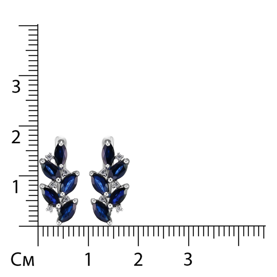 Серебряные серьги 925 пробы; вставки 10 Сапфир U/2 2,12; 10 Фианит бесцв.;