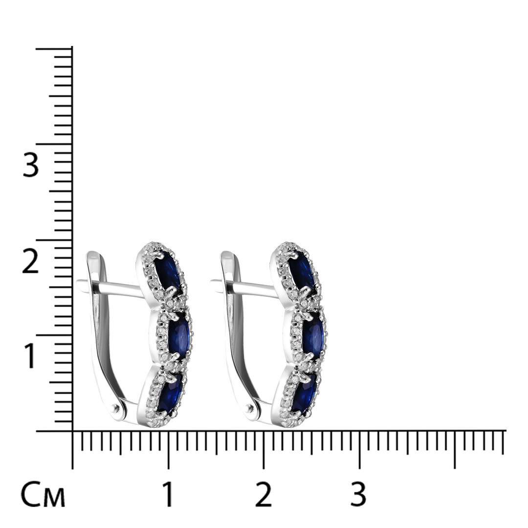 Серебряные серьги 925 пробы; вставки 6 Сапфир 1,51 U/2; 72 Фианит бесцв.;