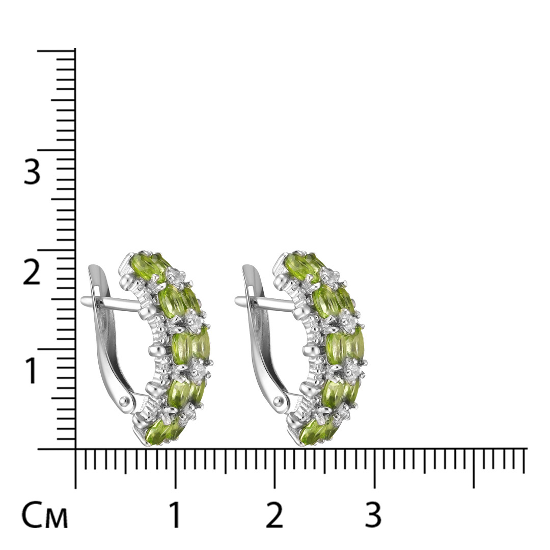 Серебряные серьги 925 пробы; вставки 20 Хризолит; 40 Фианит бесцв.;