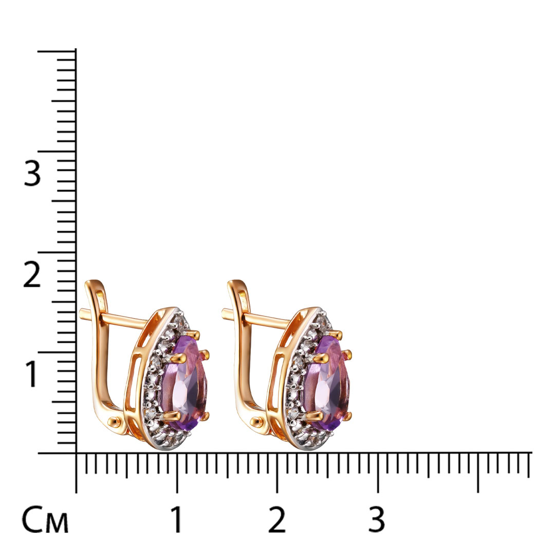 Серебряные серьги 925 пробы; вставки 2 Аметист 2,43ct; 12 Циркон бесцв. 0,26ct;