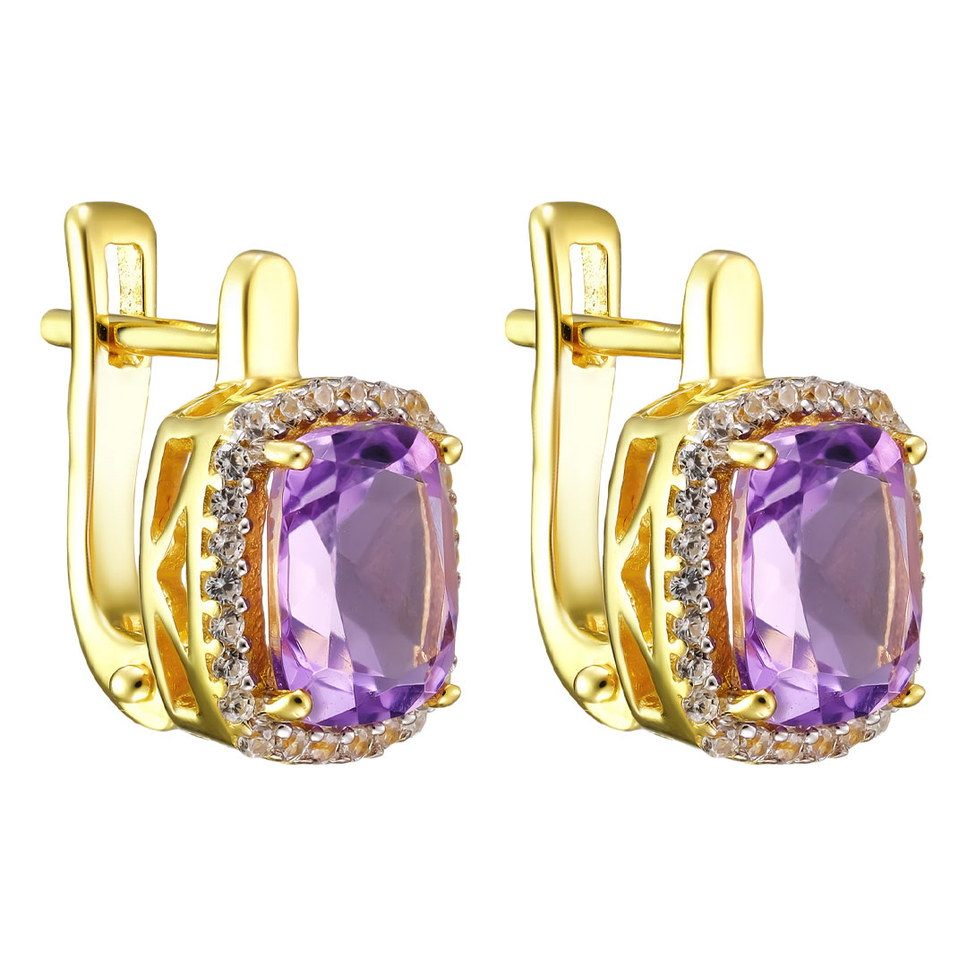 Серебряные серьги 925 пробы; вставки 2 Аметист 2,82ct; 52 Циркон бесцв. 0,36ct;