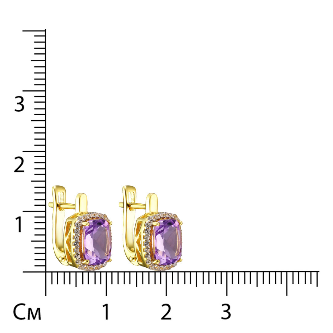 Серебряные серьги 925 пробы; вставки 2 Аметист 2,82ct; 52 Циркон бесцв. 0,36ct;