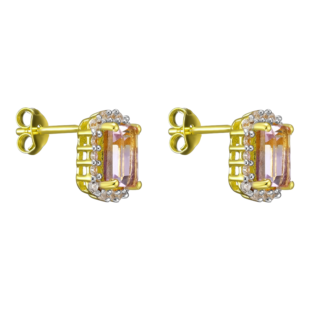 Серебряные серьги-пусеты 925 пробы; вставки 2 Аметрин 2,24ct; 32 Циркон бесцв. 0,38ct;