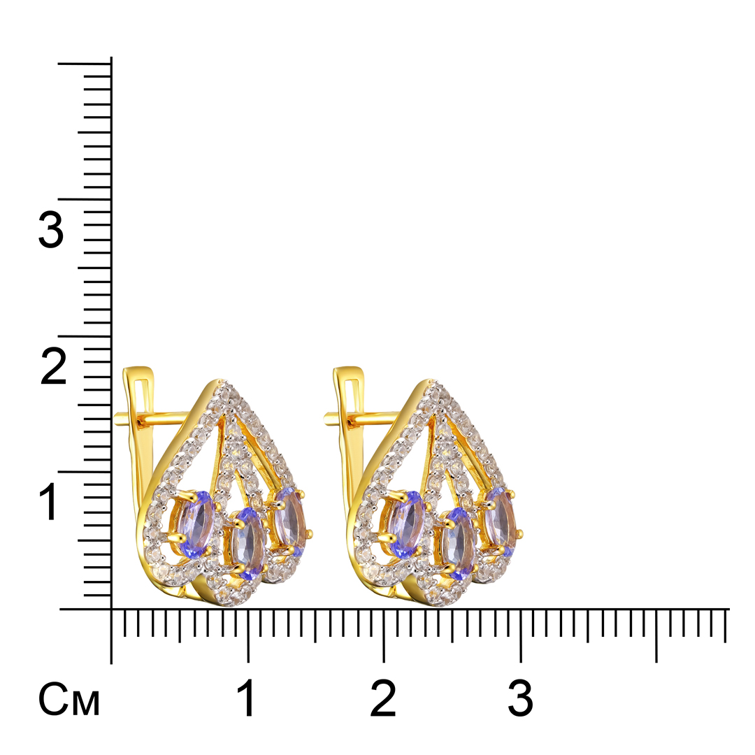 Серебряные серьги 925 пробы; вставки 6 Танзанит 1,51ct; 94 Циркон бесцв. 1,13ct;