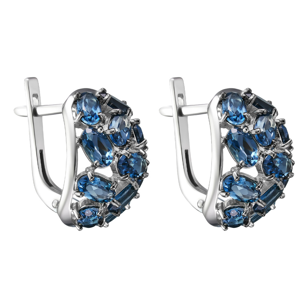 Серебряные серьги 925 пробы; родий (бел.,черн.); вставки 22 Топаз Лондон;