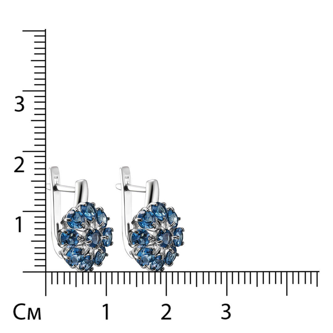 Серебряные серьги 925 пробы; родий (бел., черн.); вставки 18 Топаз Лондон;