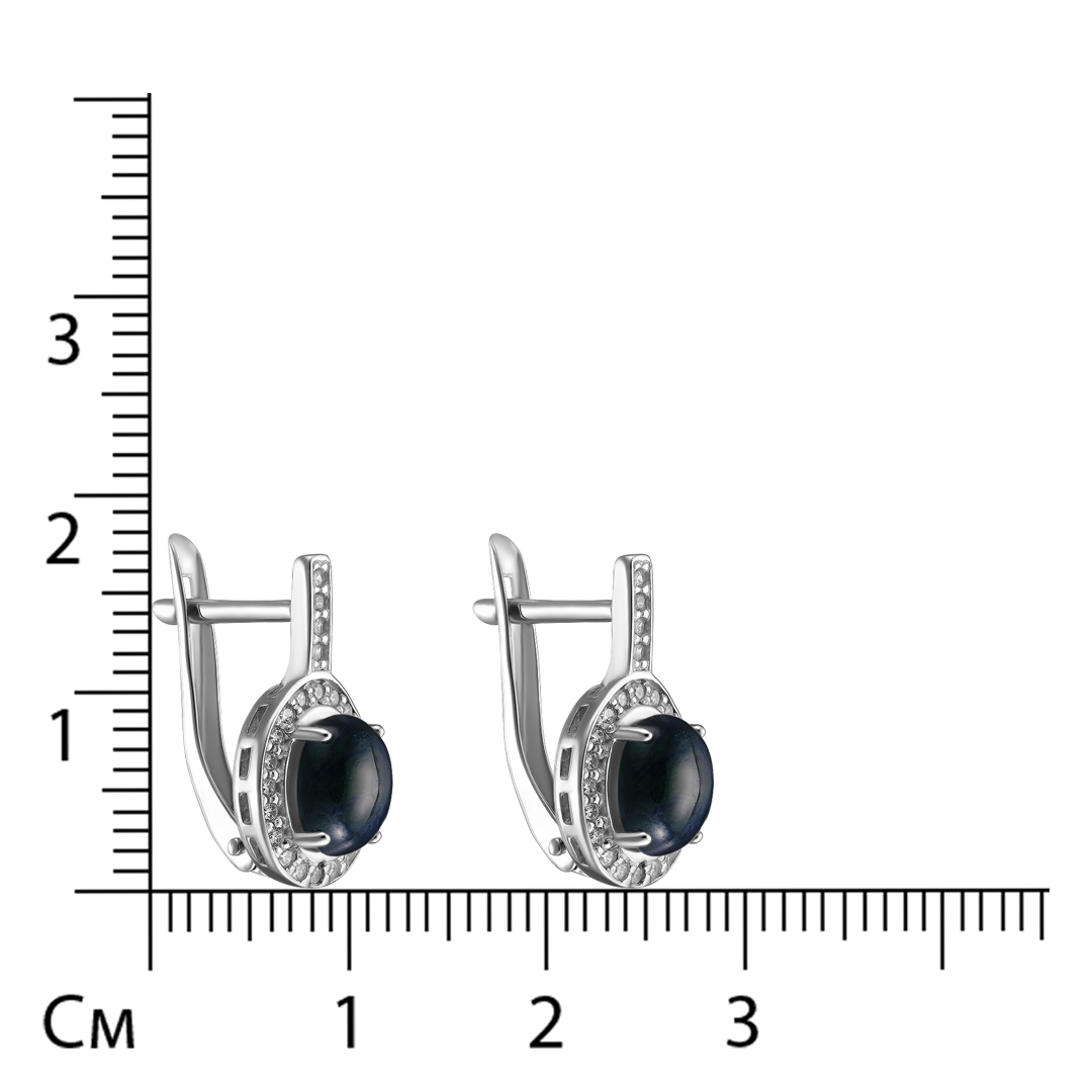 Серебряные серьги 925 пробы; вставки 48 Фианит бесцв.; 2 Сапфир 2,22 U/2
