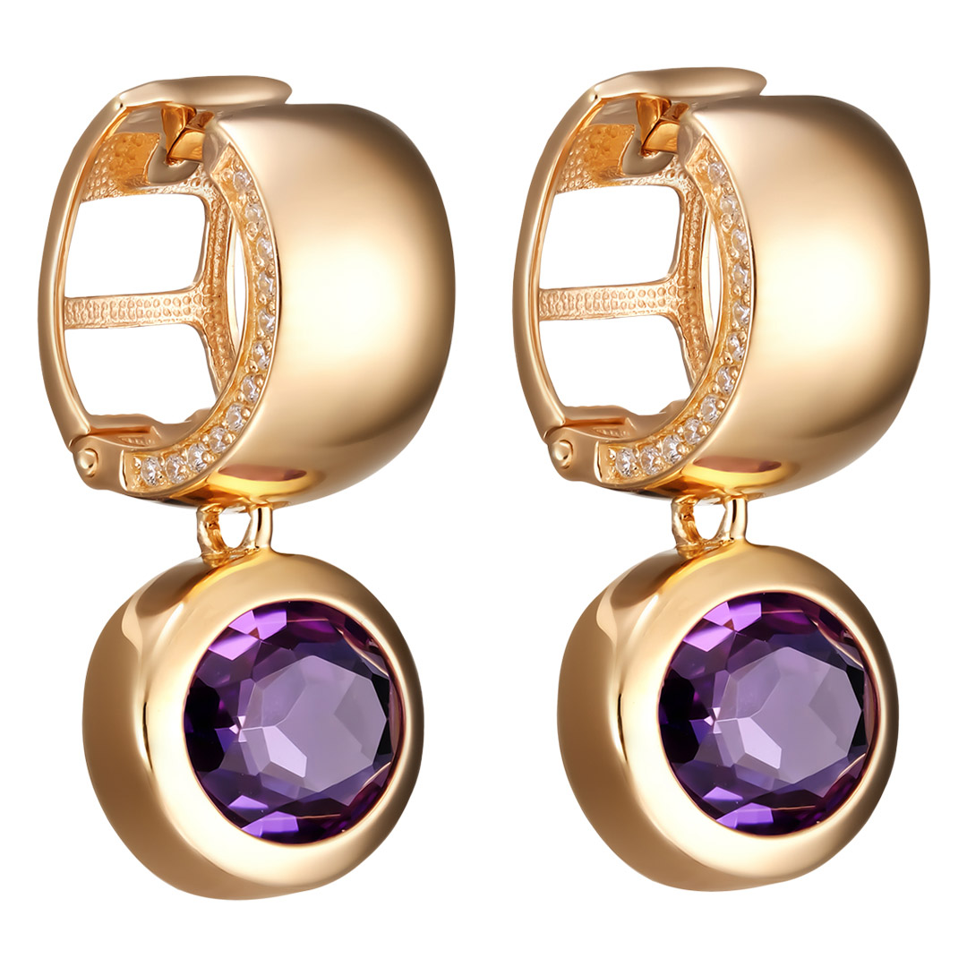 Серебряные серьги 925 пробы; вставки 2 Аметист; 48 Фианит бесцв.;